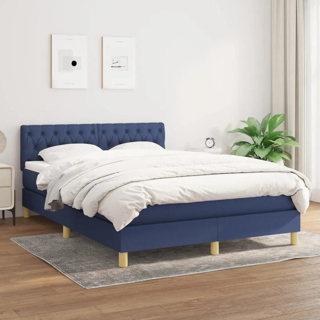 Κρεβάτι Boxspring με Στρώμα Μπλε 140x190 εκ. Υφασμάτινο - Μπλε