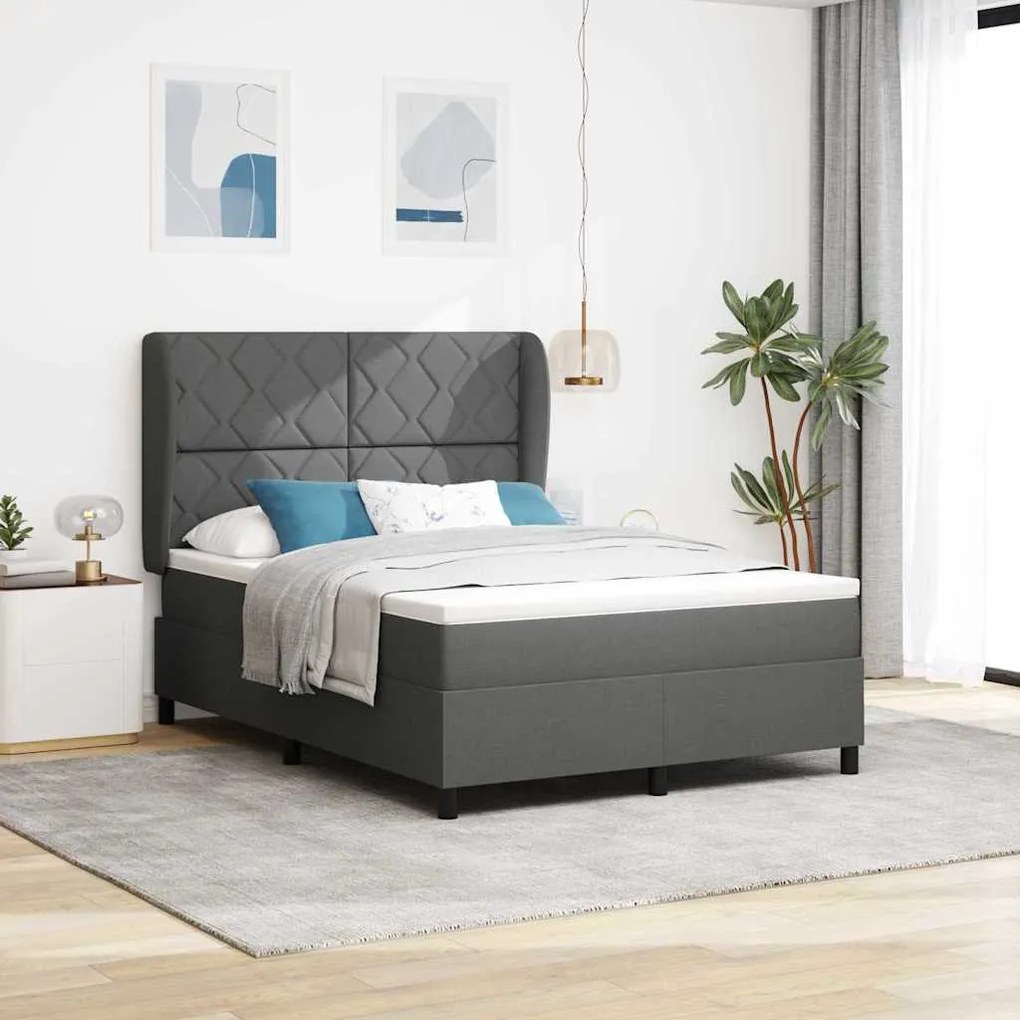 κρεβάτι Box Spring με στρώμα vidaXL σκοτεινό γκρι 160x200 εκ. ύφασμα