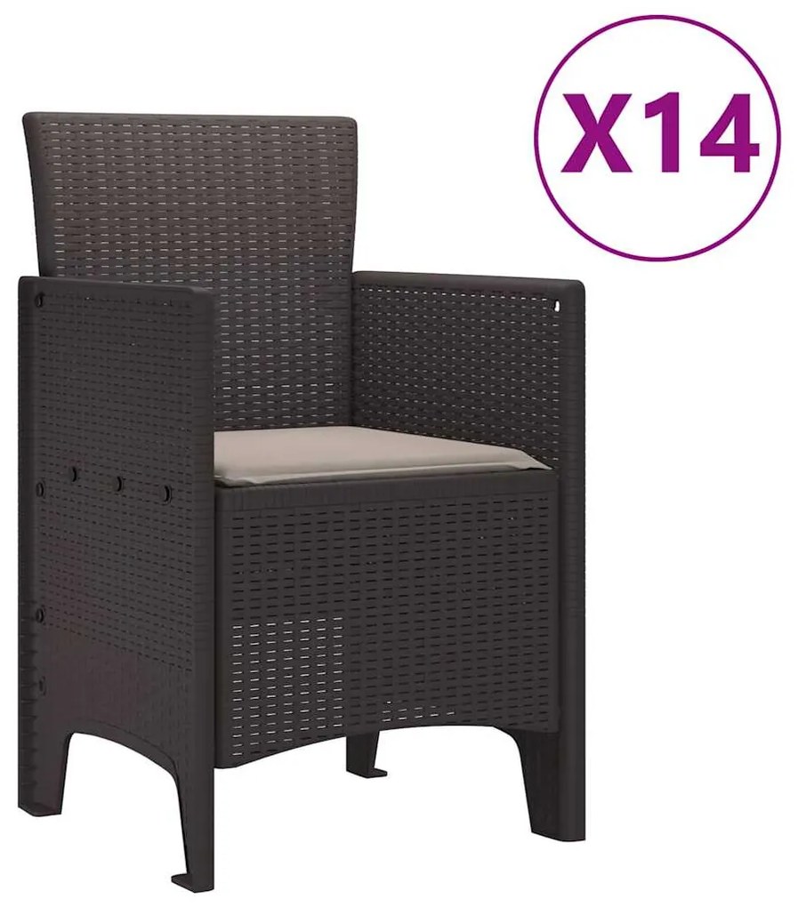 vidaXL Σέτ φαγητού για κήπο 15 pcs Καφέ Rattan Polt