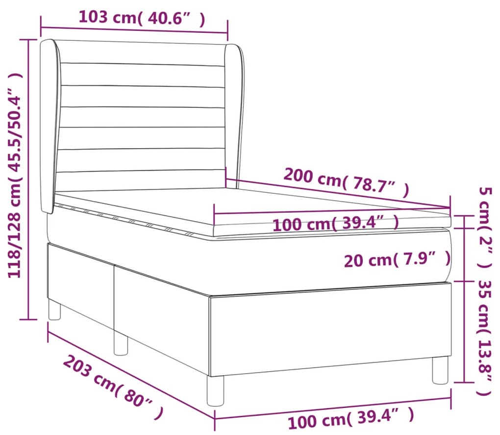 vidaXL Κρεβάτι Boxspring με Στρώμα Σκούρο Καφέ 100x200 εκ. Υφασμάτινο