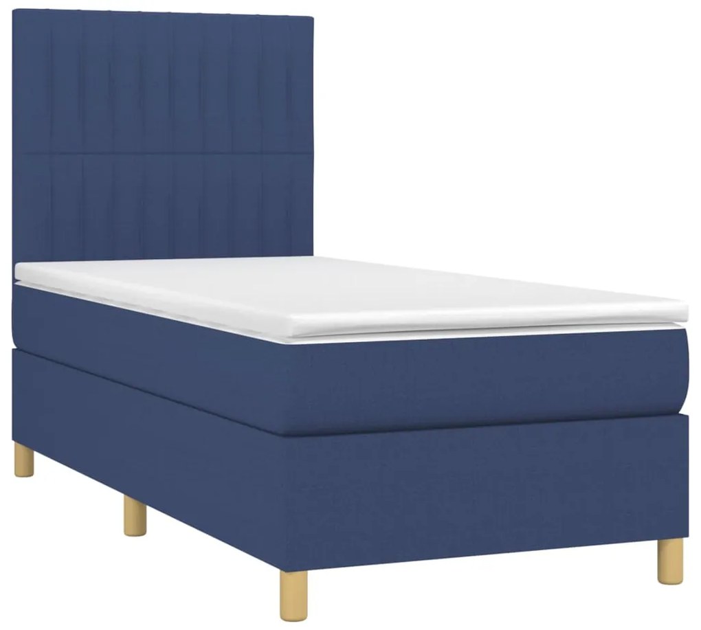 vidaXL Κρεβάτι Boxspring με Στρώμα Μπλε 100 x 200 εκ. Υφασμάτινο