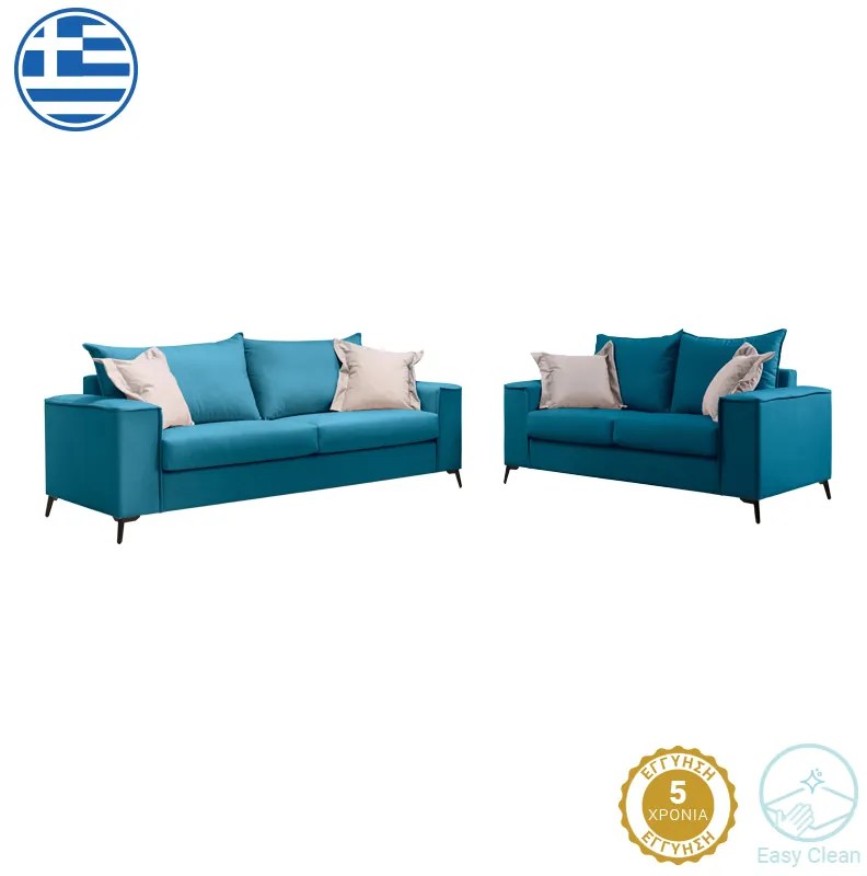 Intrahome Σετ σαλονιού 2τεμ Verona Intrahome πετρόλ ύφασμα με μαξιλάρια σε μπεζ απόχρωση | SKU: INTRAPA-279111109