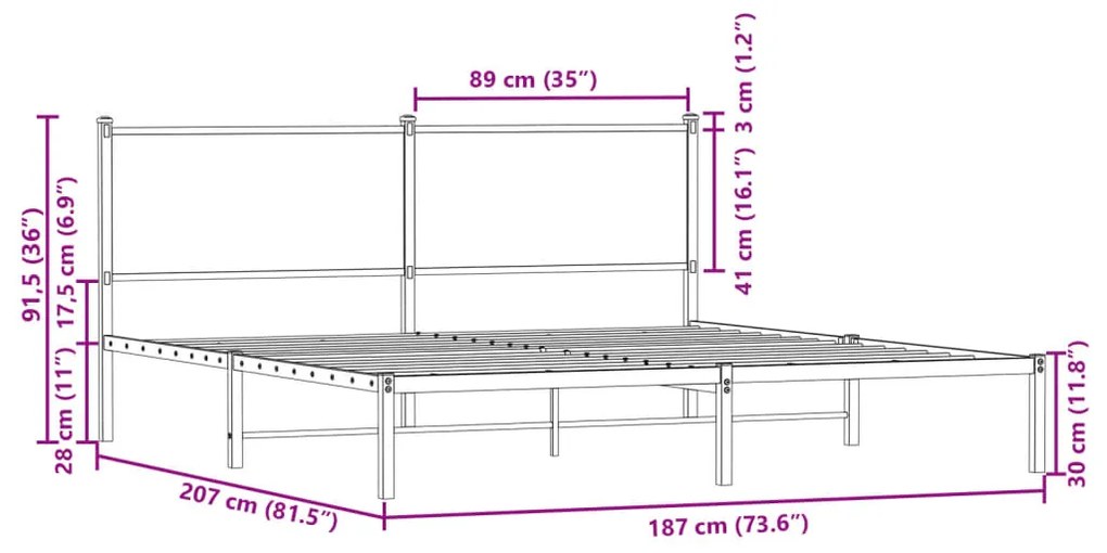 ΠΛΑΙΣΙΟ ΚΡΕΒΑΤΙΟΥ ΜΕ ΚΕΦΑΛΑΡΙ SONOMA ΔΡΥΣ 180X200 ΕΚ. ΜΕΤΑΛΛΙΚΟ 4007720