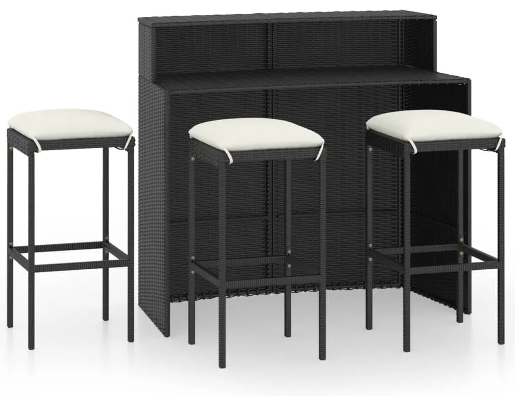 vidaXL Σετ Επίπλων Μπαρ Κήπου 4 Τεμαχίων Μαύρο με Μαξιλάρια