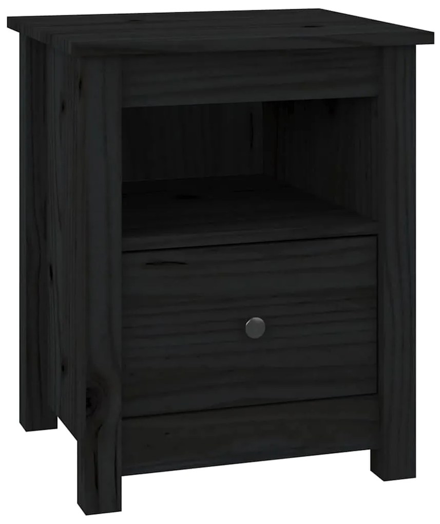 vidaXL Κομοδίνο Μαύρο 40x35x49 εκ. από Μασίφ Ξύλο Πεύκου