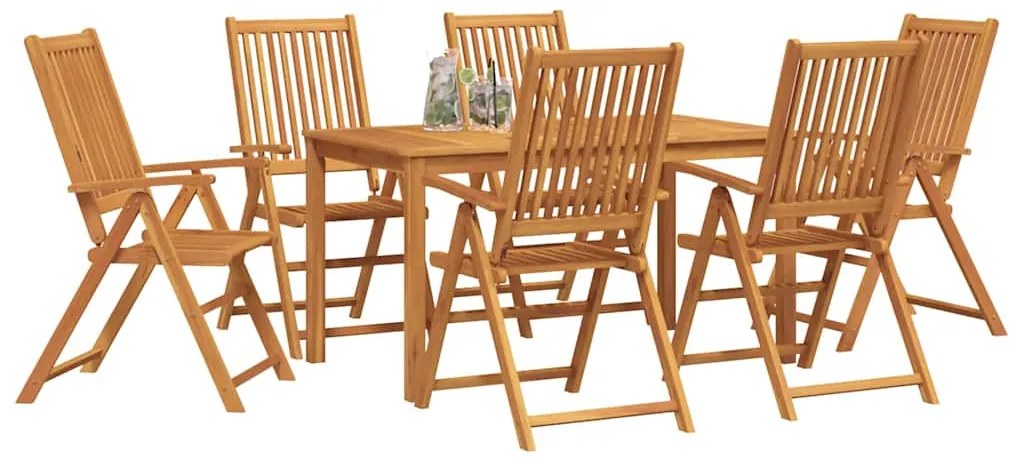 vidaXL Σέτ φαγητού για κήπο Πτυσσόμενος 7 pcs Καφέ Μασίφ ξύλο ακακίας