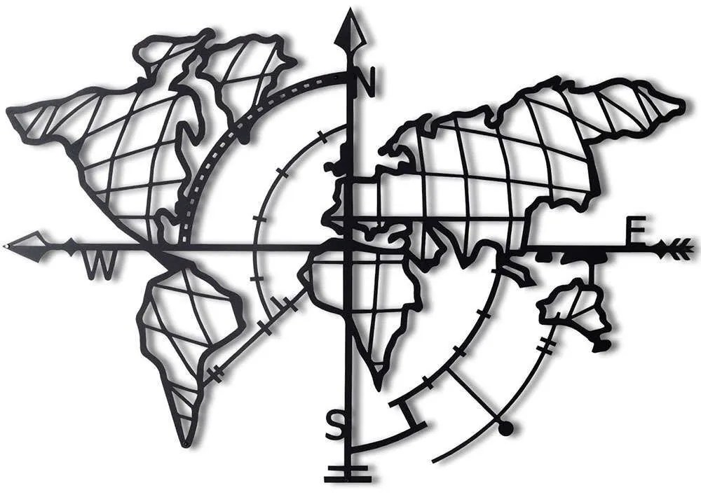 Διακοσμητικό Τοίχου World Map Compass 805BSG1136 65x95cm Black Wallity Metal