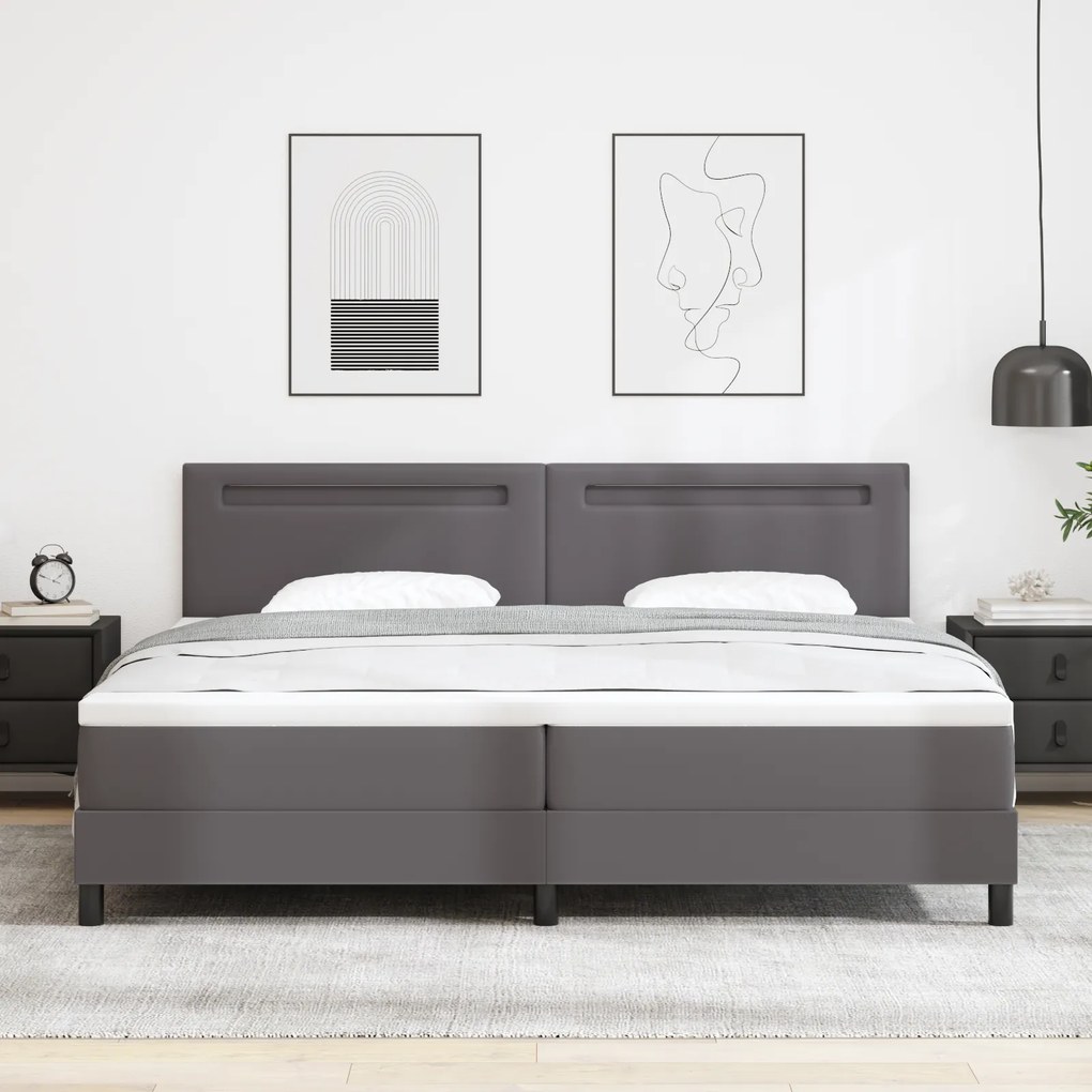 vidaXL Κρεβάτι Box Spring με Στρώμα σε Γκρι, 200x200 εκ, Ψεύτικο Δέρμα.