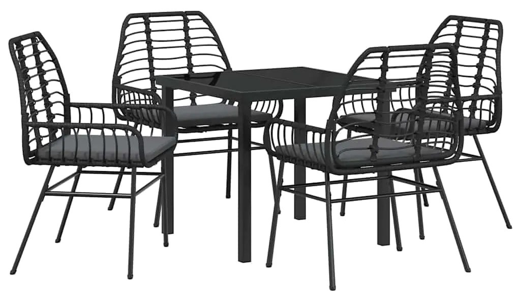 vidaXL Σέτ φαγητού για κήπο 5 pcs Μαύρο συνθετικό ρατάν