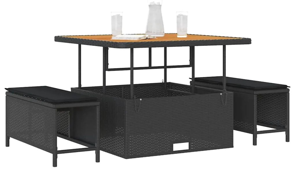 vidaXL Σέτ φαγητού για κήπο Μαύρο συνθετικό ρατάν