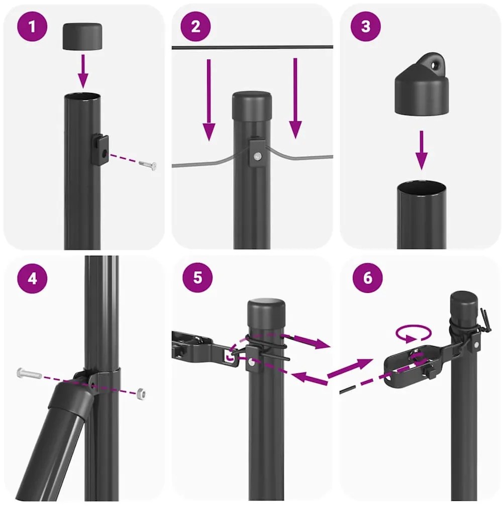 vidaXL Πόλοι Φράχτη 52 τεμ Γκρι Ø32 mm 120 cm Γαλβανισμένο Ατσάλι