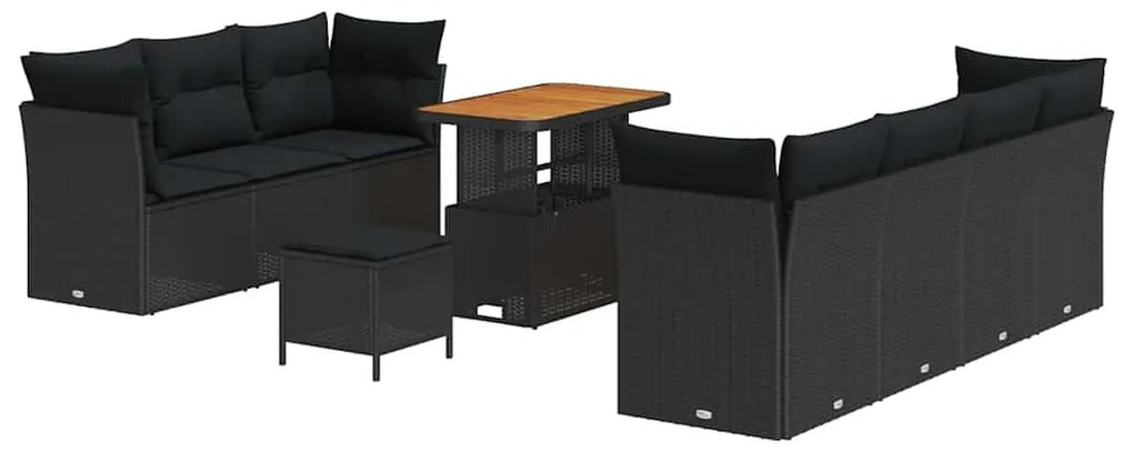 vidaXL Σετ Καναπέ Κήπου Ρυθμιζόμενο ύψος 10 pcs Μαύρο συνθετικό ρατάν