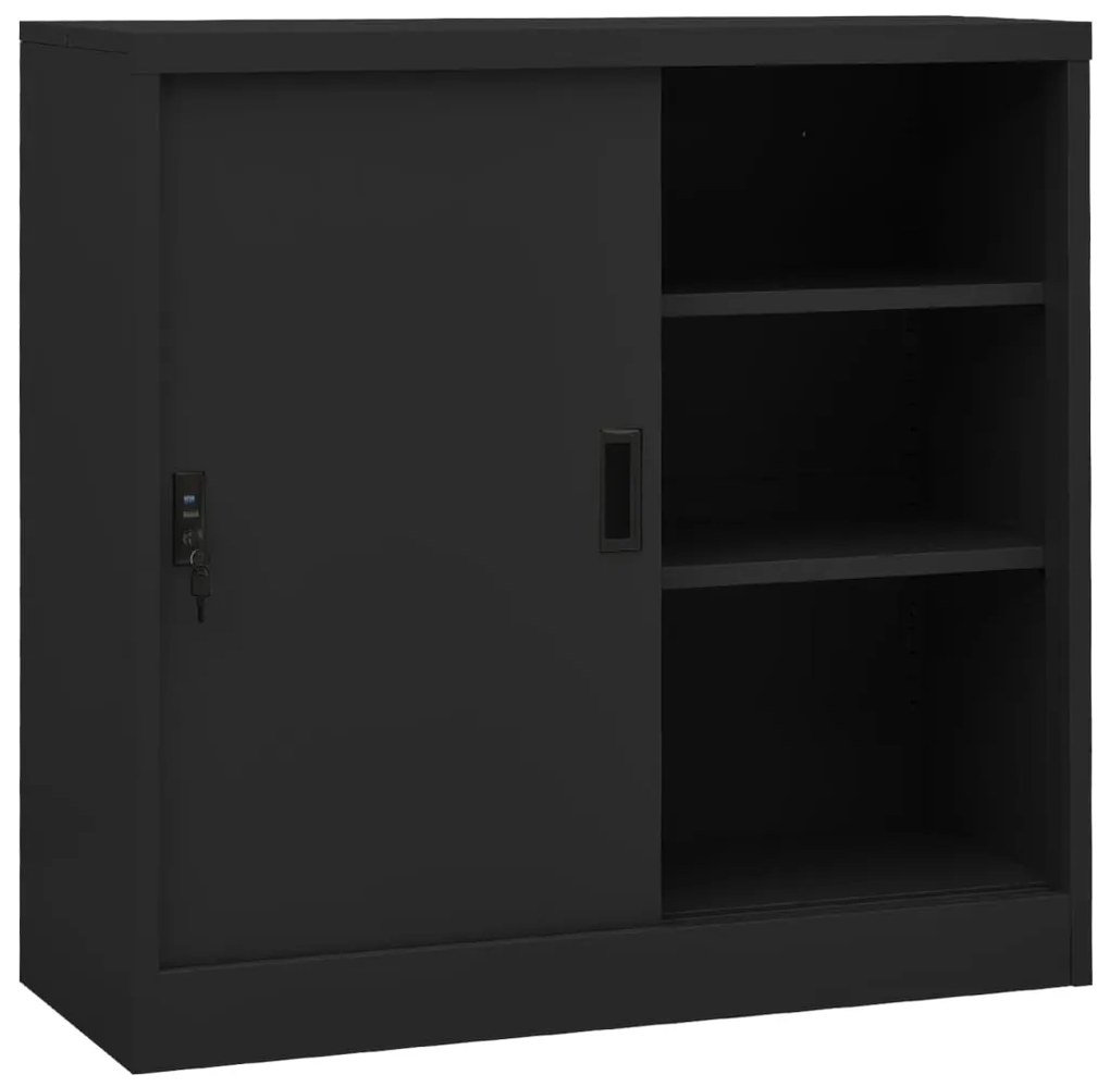 Ντουλάπι Γραφείου Συρόμενη Πόρτα Ανθρακί 90x40x90 εκ. Ατσάλινο