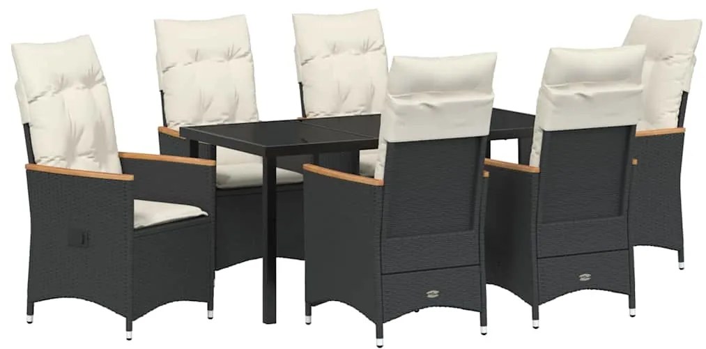 vidaXL Σέτ φαγητού για κήπο με μαξιλάρι 7 pcs Μαύρο Πολυ ράταν