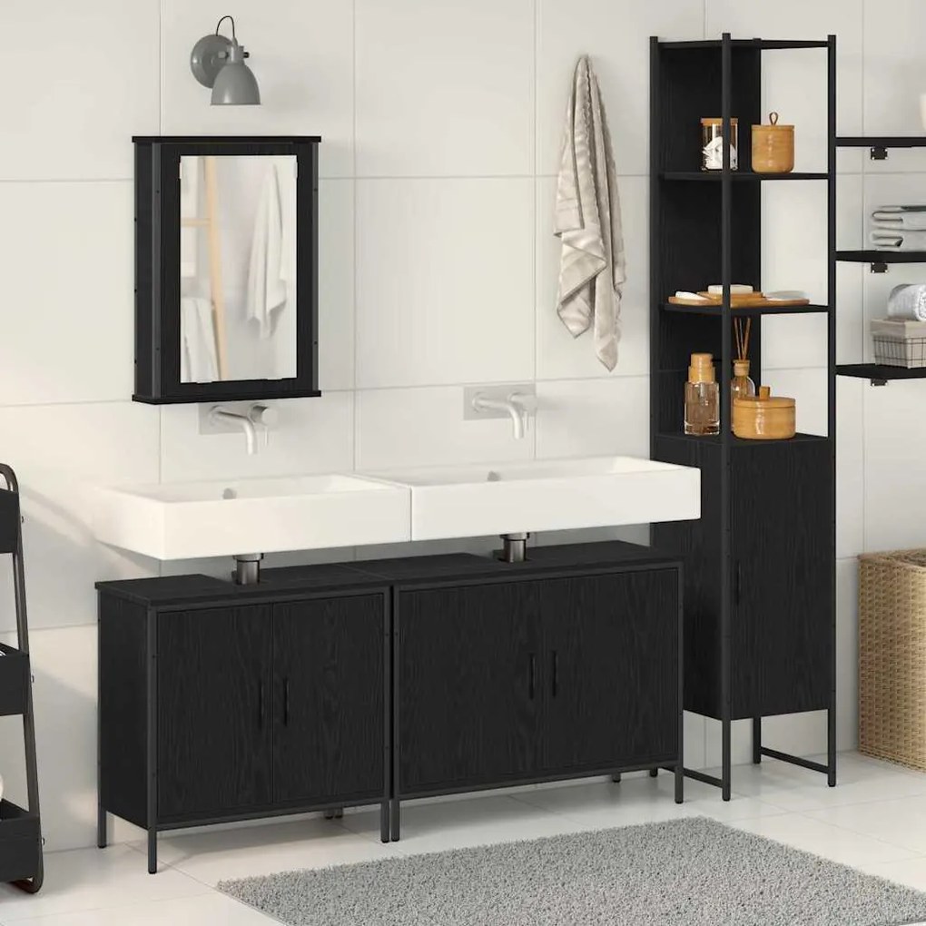 vidaXL Σετ Επίπλων Μπάνιου με ράφι 4 pcs Μαύρο 33 x 33 x 185.5 εκ