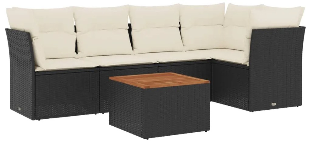 vidaXL Καναπές Κήπου 6 Τεμαχίων Μαύρο από Συνθετικό Ρατάν με Μαξιλάρια