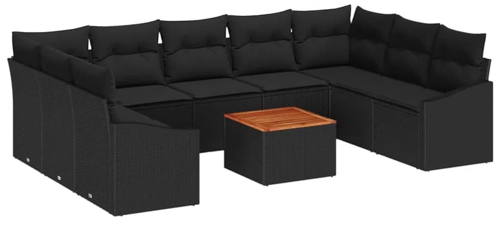 vidaXL Σετ Καναπέ Κήπου με μαξιλάρι 10 pcs Μαύρο Πολυ ράταν