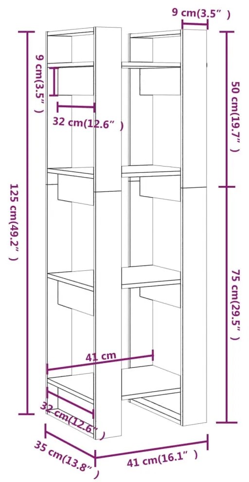 Βιβλιοθήκη/Διαχωριστικό Χώρου 41x35x125 εκ. Μασίφ Ξύλο Πεύκου - Καφέ