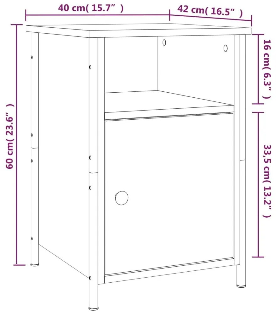 Κομοδίνα 2 τεμ. Καπνιστή Δρυς 40x42x60 εκ. από Επεξεργ. Ξύλο - Καφέ