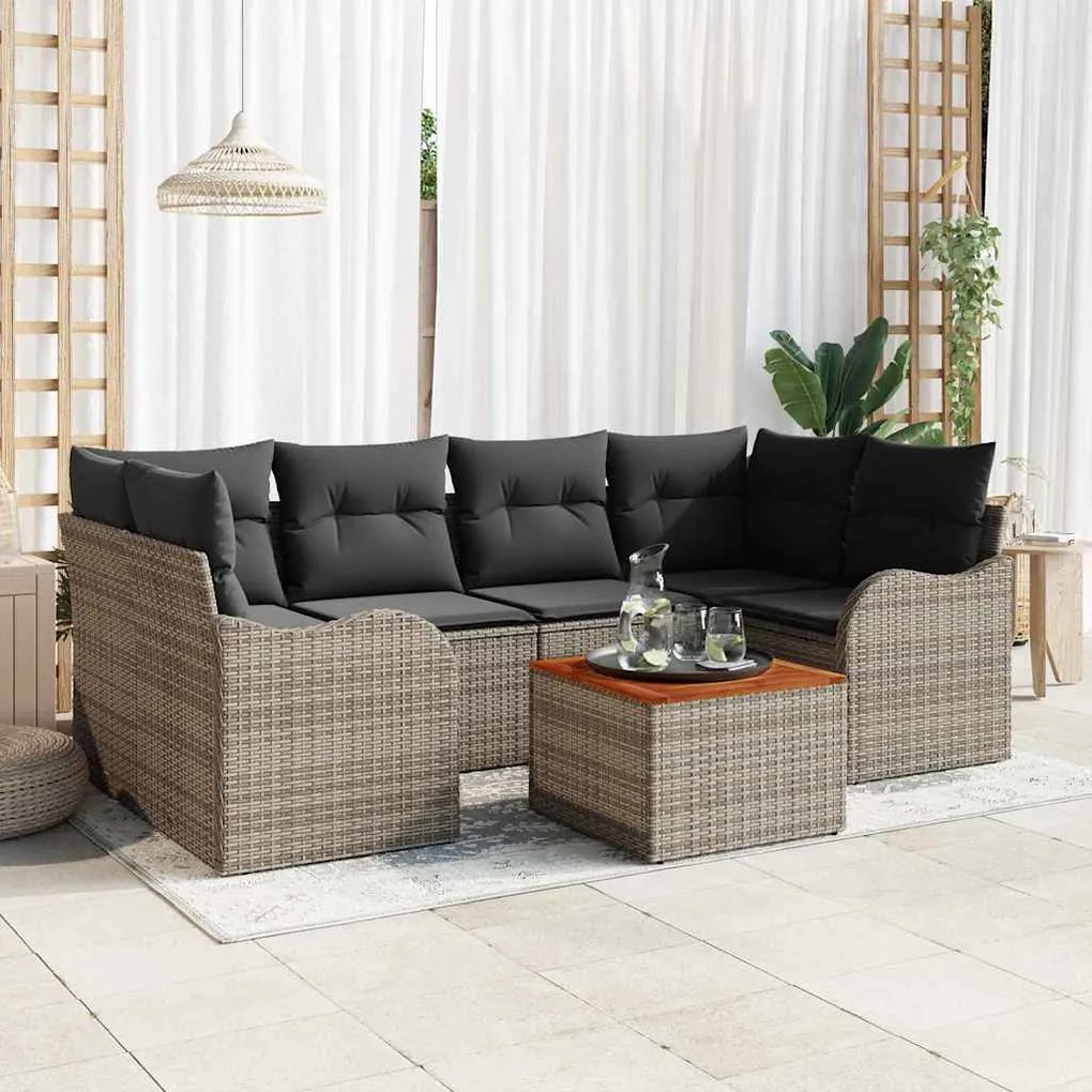 vidaXL Σετ Καναπέ Κήπου 7 pcs Γκρι Πολυ ράταν