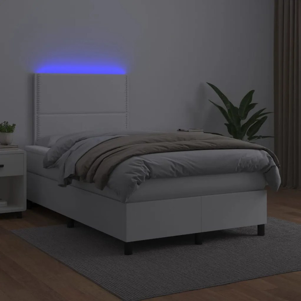 ΚΡΕΒΑΤΙ BOXSPRING ΜΕ ΣΤΡΩΜΑ &amp; LED ΛΕΥΚΟ 120X200 ΕΚ. ΣΥΝΘ. ΔΕΡΜΑ 3135874