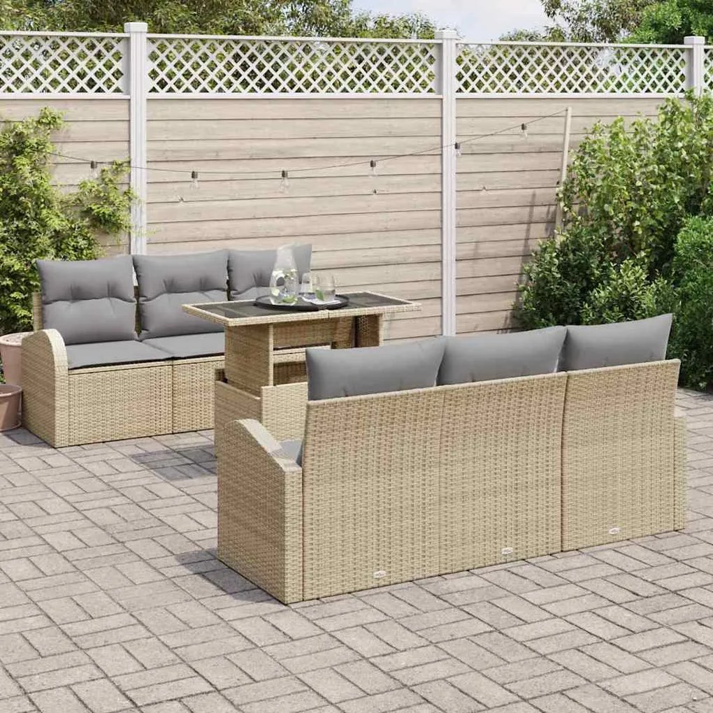 vidaXL Σετ Καναπέ Κήπου 7 pcs Μπεζ 100 x 55 x 73 εκ Πολυ ράταν