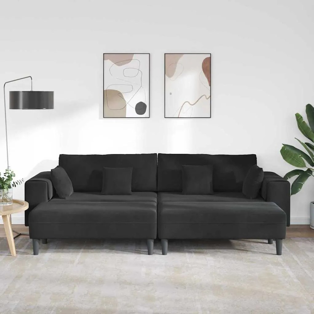 vidaXL Βελούδινος καναπές με μαξιλάρι 3 pcs Μαύρο 208 εκ. Βελούδο