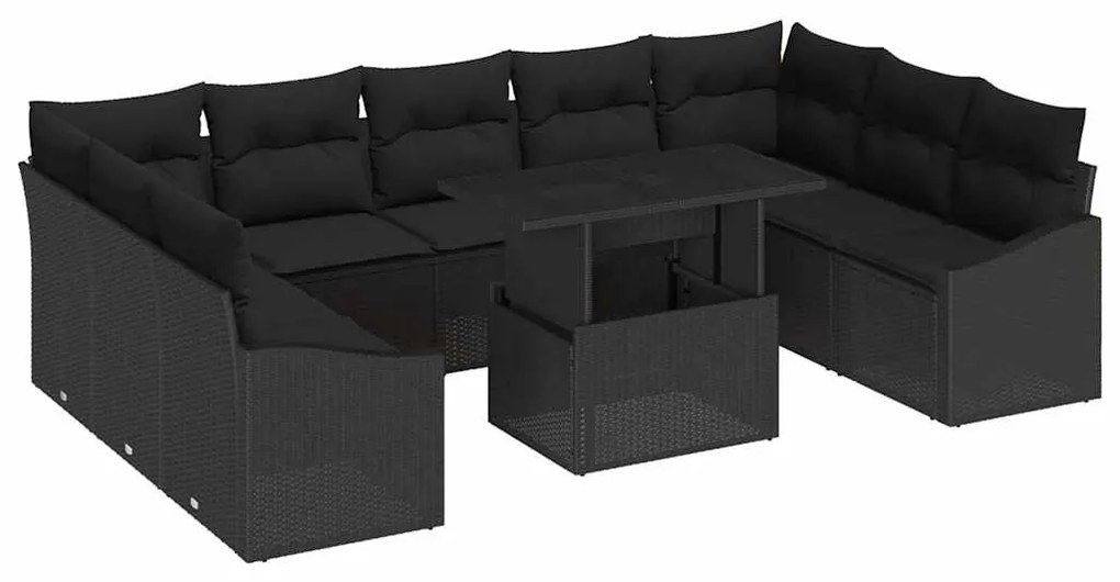 vidaXL Σετ Καναπέ Κήπου με μαξιλάρι 10 pcs Μαύρο 100 x 55 x 73 εκ