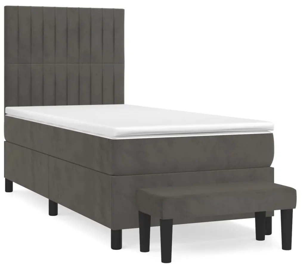 vidaXL Κρεβάτι Boxspring με Στρώμα Σκούρο Γκρι 100x200 εκ. Βελούδινο