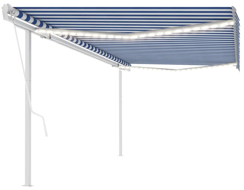 vidaXL Τέντα Αυτόματη με Αισθητήρα Ανέμου & LED Μπλε/Λευκό 5x3 μ.