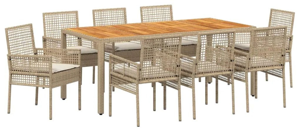 vidaXL Σέτ φαγητού για κήπο 9 pcs Μπεζ συνθετικό ρατάν