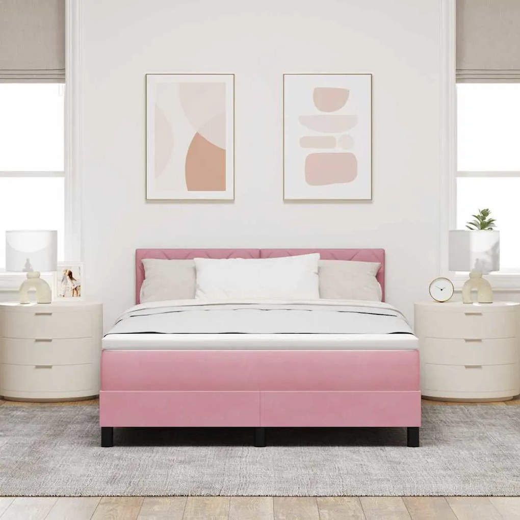 vidaXL Κρεβάτι με Ελατήρια και Στρώμα Ροζ 160 x 200 cm ύφασμα