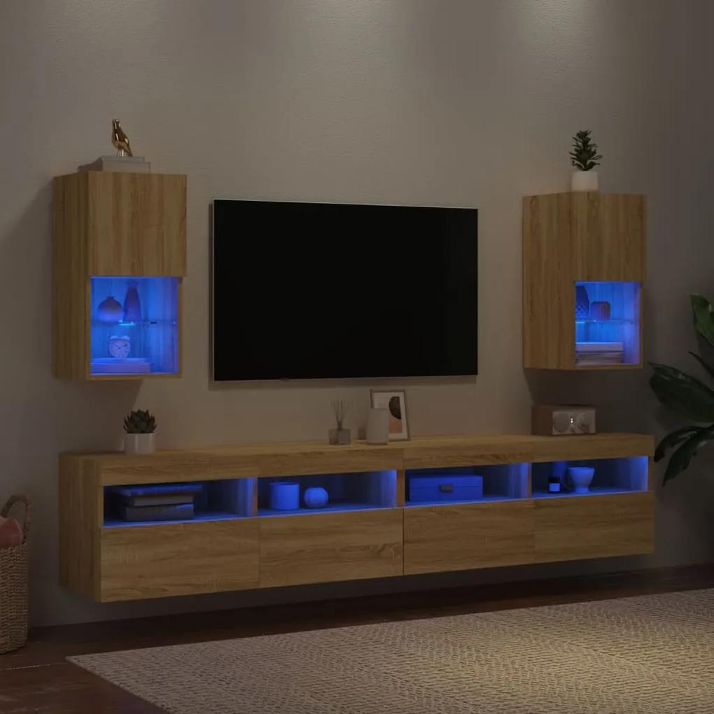 vidaXL Έπιπλα Τηλεόρασης με LED 2 τεμ. Sonoma Δρυς 30,5x30x60 εκ.