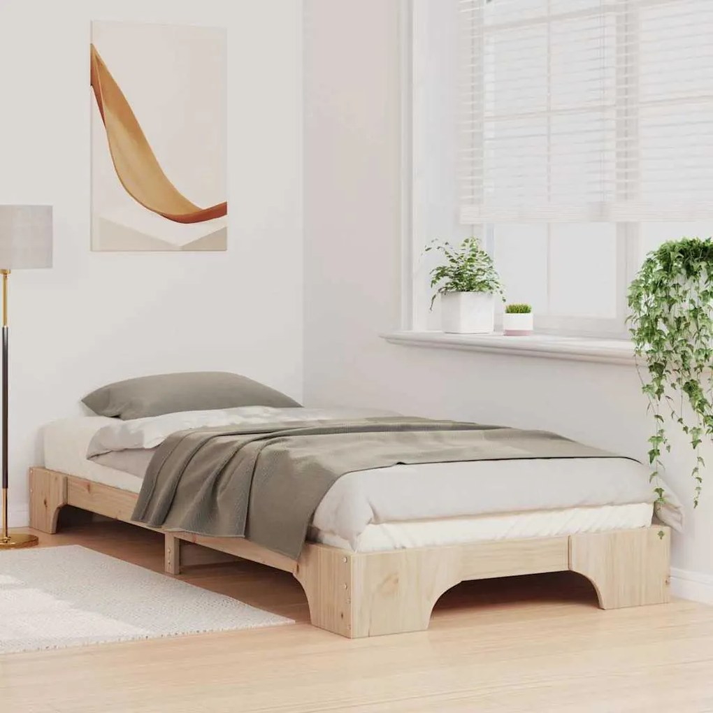 vidaXL Κρεβάτι δαπέδου Καφέ 90 x 220 cm Μασίφ ξύλο πεύκου