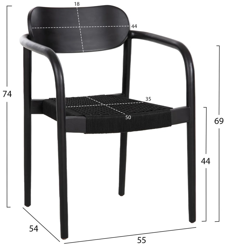 Πολυθρόνα OSLO Μαύρο Ξύλο Teak και Μαύρο Σχοινί 55x54x80Yεκ. 55x54x80 εκ.