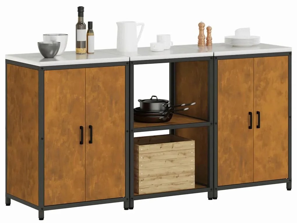 vidaXL Σετ Αποθήκευσης Κουζίνας με ράφι με αποθήκευση 3 pcs Σκ rusty