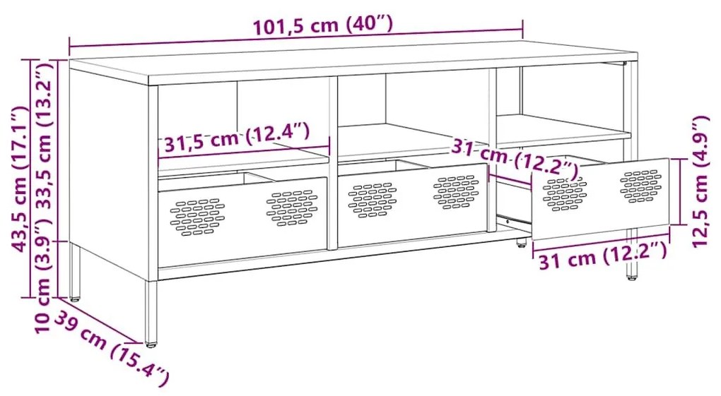 Έπιπλο Τηλεόρασης Λευκό 101,5x39x43,5 εκ. Ατσάλι Ψυχρής Έλασης - Λευκό