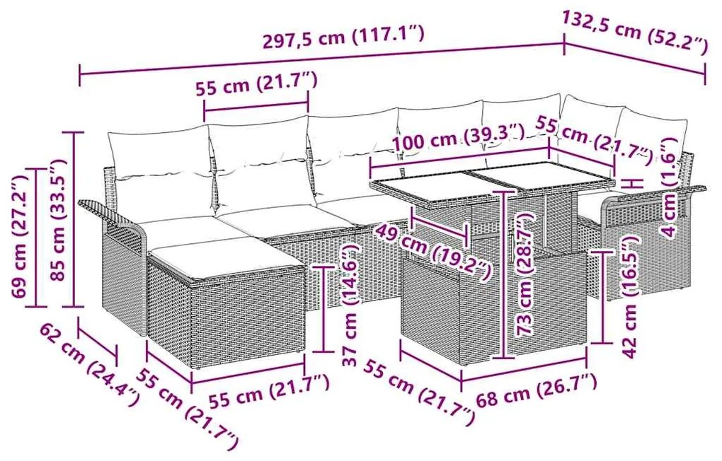 vidaXL Σετ Καναπέ Κήπου με μαξιλάρι 8 pcs Ανοιχτό γκρι Πολυ ράταν