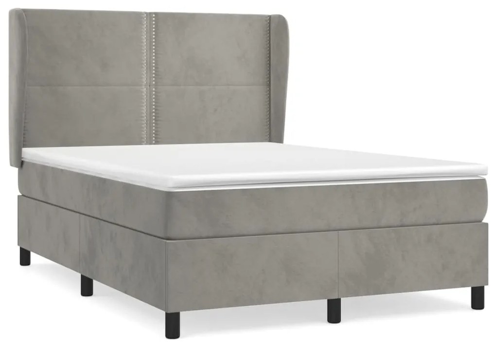 vidaXL Κρεβάτι Boxspring με Στρώμα Ανοιχτό Γκρι 140x200 εκ. Βελούδινο