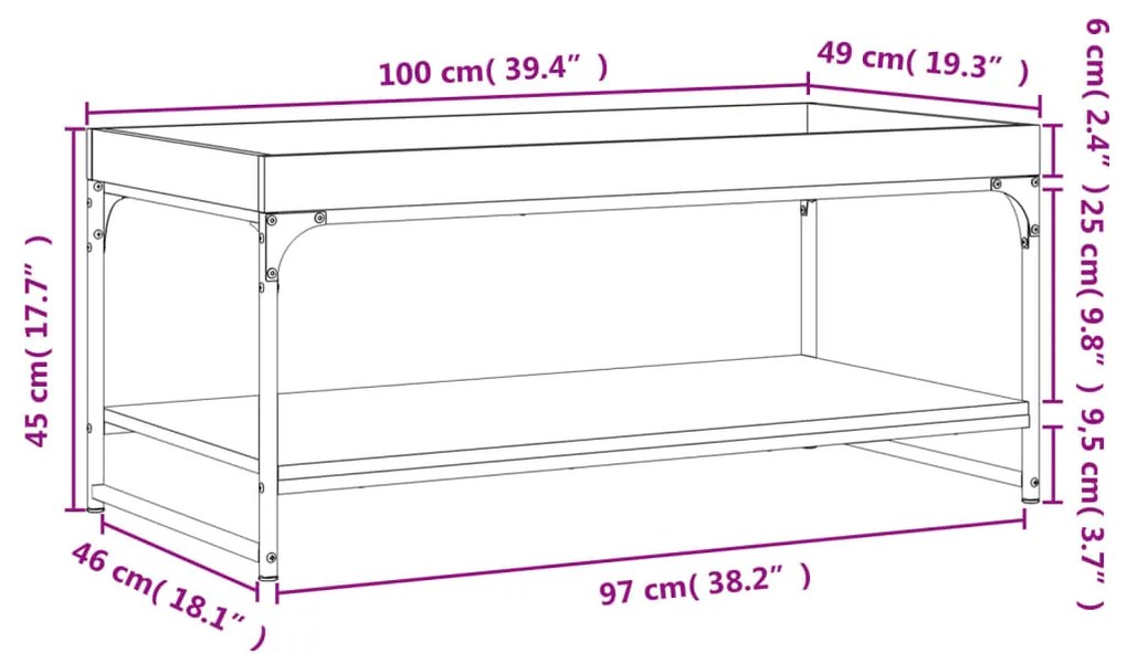 Τραπεζάκι Σαλονιού Καφέ Δρυς 100x49x45 εκ. Επεξεργασμένο Ξύλο - Καφέ