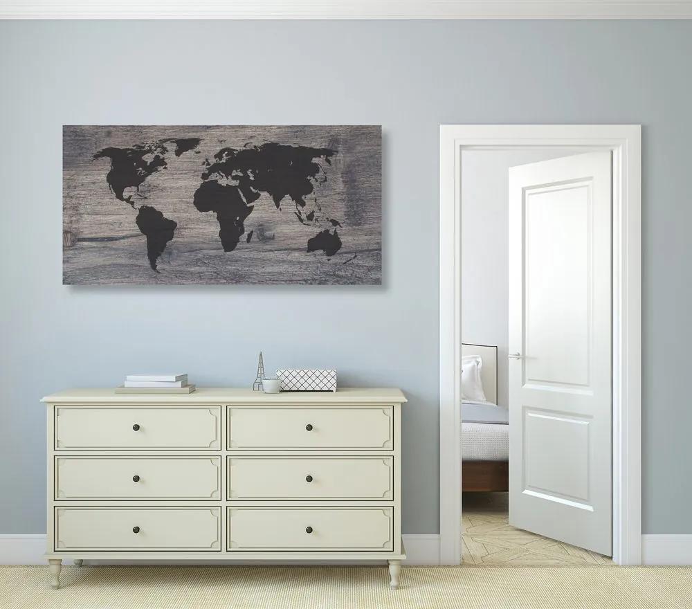 Εικόνα του παγκόσμιου χάρτη σε σκούρο ξύλο - 100x50