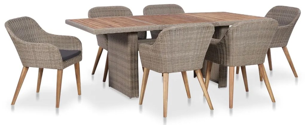 Τραπεζαρία Εξωτερικού Χώρου Σετ 7 τεμ. Συνθ. Ρατάν με Μαξιλάρια