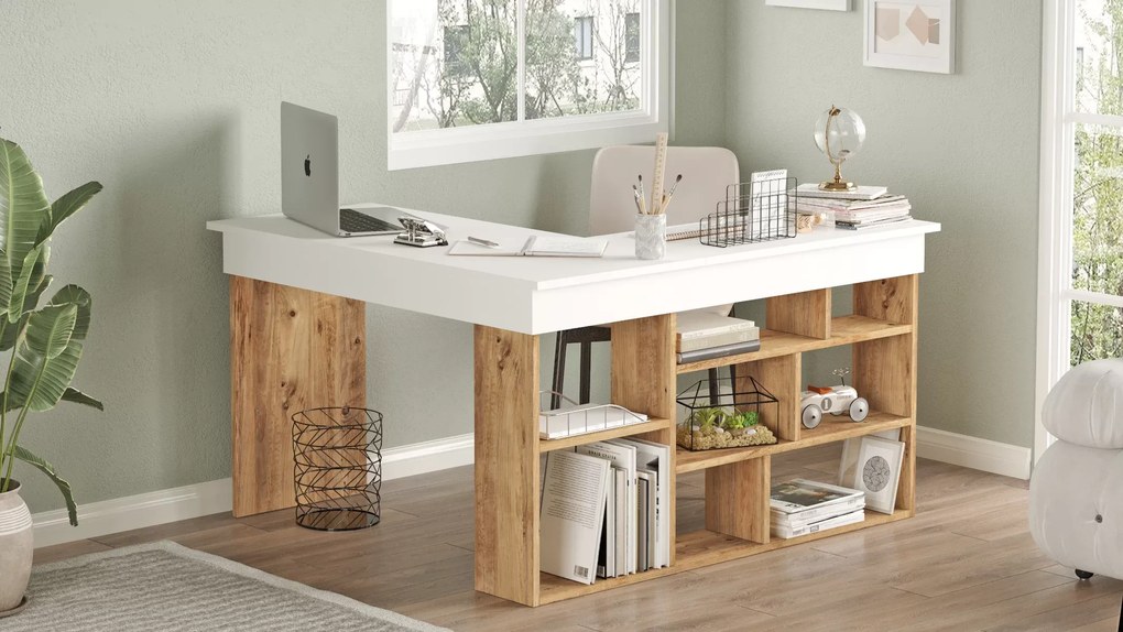 Γραφείο γωνιακό &quot;VIANA&quot; σε χρώμα atlantic pine/λευκό 120x129x72