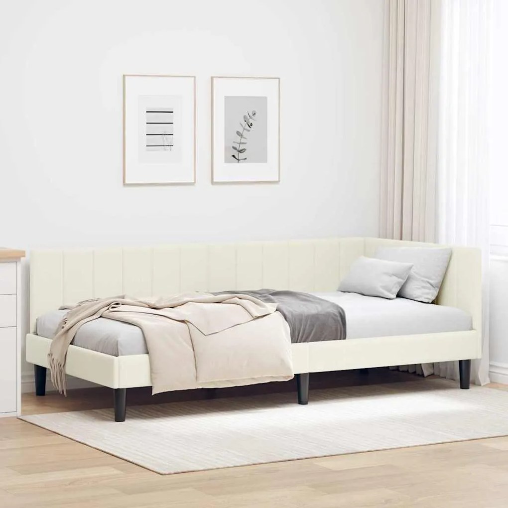 vidaXL Κρεβάτι Γωνίας με κεφαλάρι Κρεμ 100 x 200 cm Βελούδο