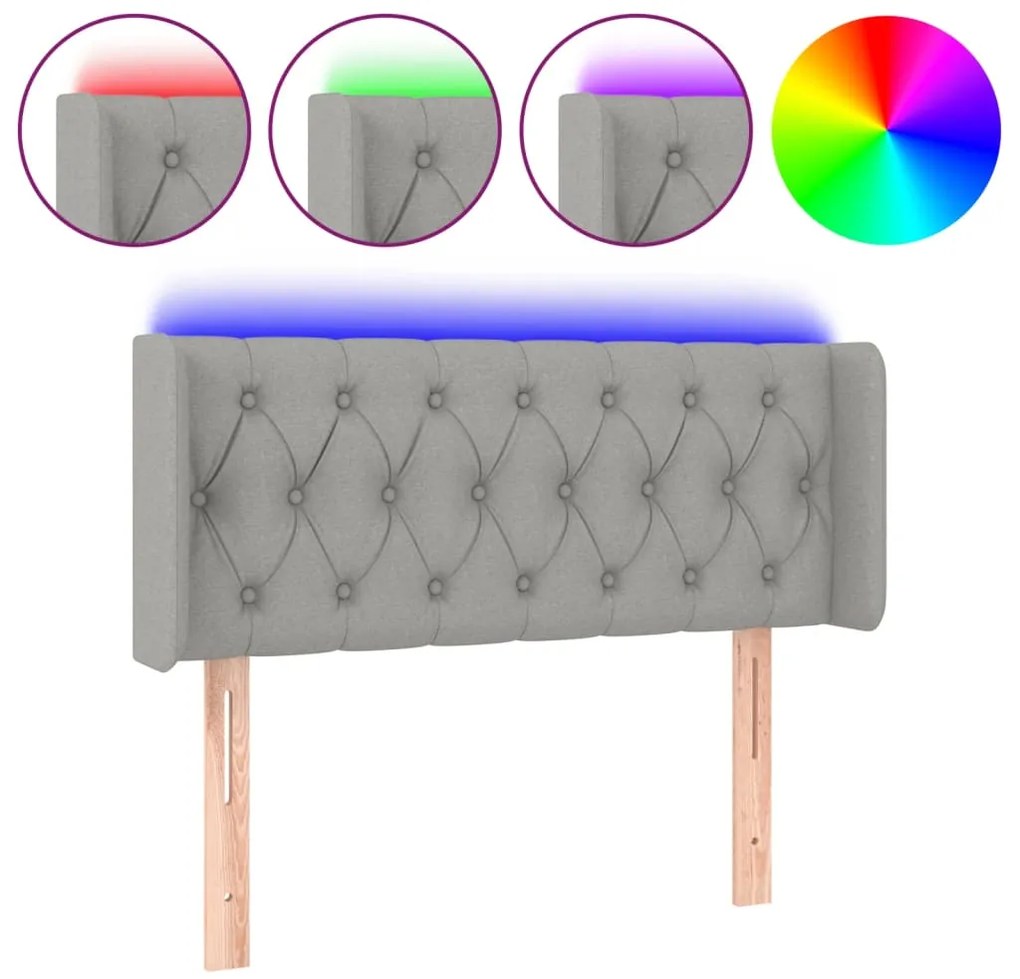 vidaXL Κεφαλάρι Κρεβατιού LED Ανοιχτό Γκρι 93x16x78/88 εκ. Υφασμάτινο