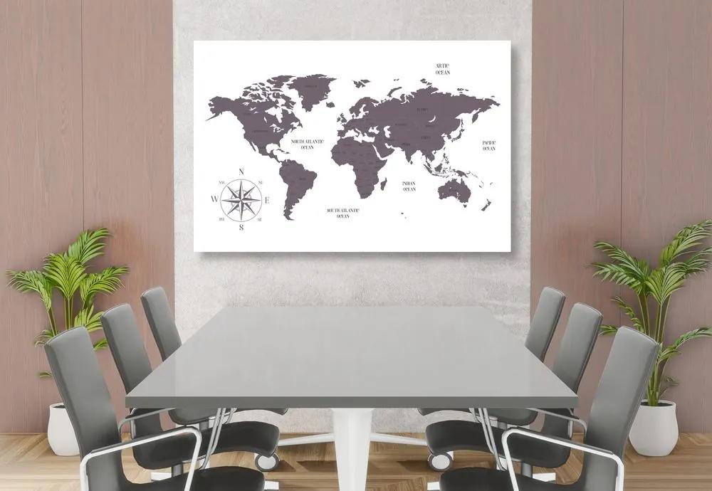 Εικόνα αξιοπρεπούς χάρτη του κόσμου σε καφέ σχέδιο - 90x60