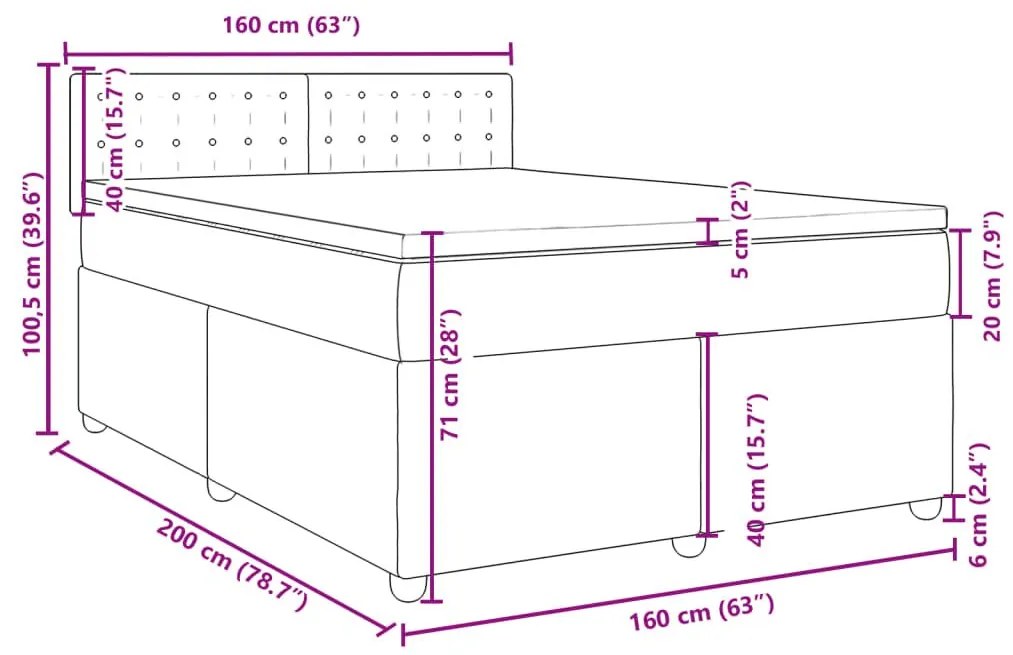 Κρεβάτι Boxspring με Στρώμα Σκούρο Γκρι 160x200 εκ Υφασμάτινο - Γκρι