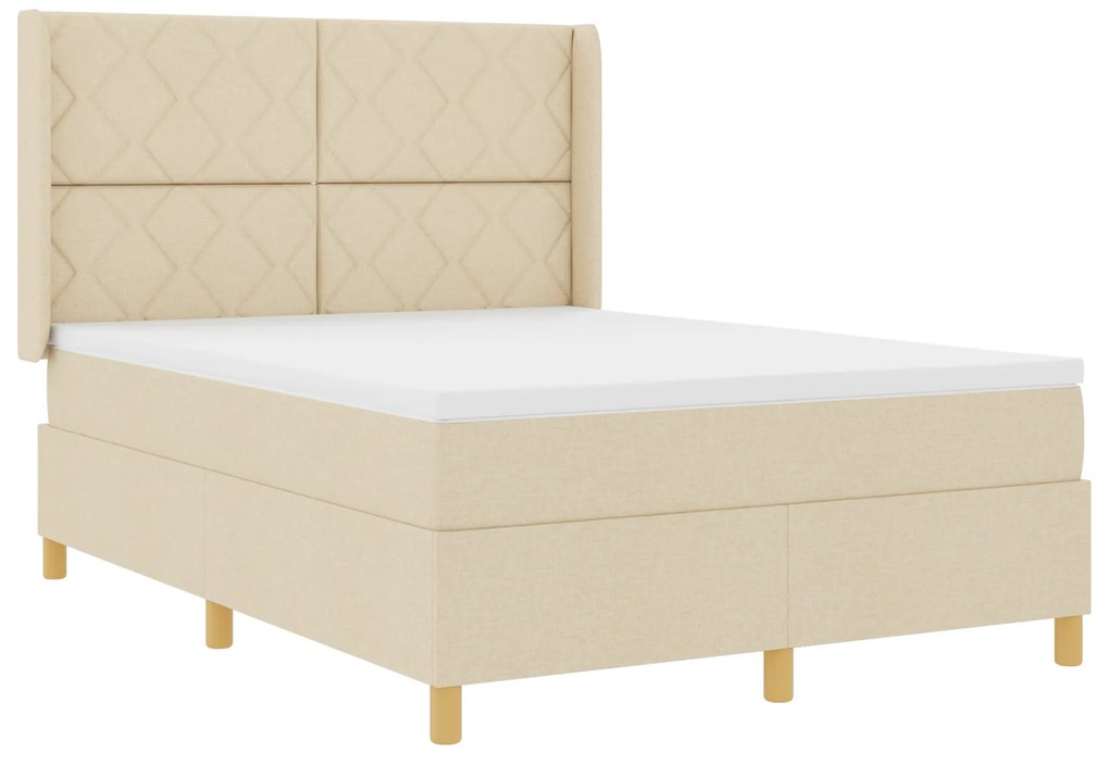 vidaXL Κρεβάτι Box Spring με Στρώμα Κρεμ 140x200 εκ Υφάσματος