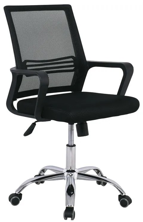 WOODWELL ΕΟ256BF2110 Πολυθρόνα Γραφείου Μέταλλο Χρώμιο, Mesh Μαύρο 58x60x94/104cm ΕΟ256