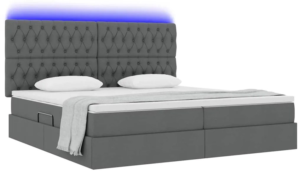 vidaXL Κρεβάτι με αποθηκευτικό χώρο και LED Σκούρο Γκρι 200 x 200 cm